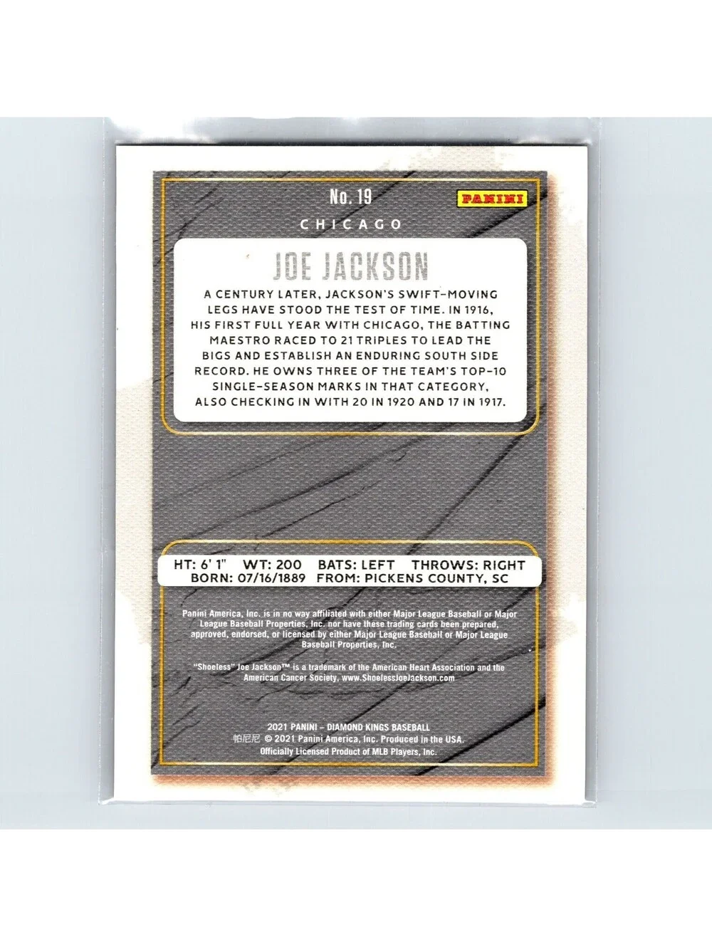 2021 Panini Diamond Kings Joe Jackson #19 Framed Plum Chicago White Sox